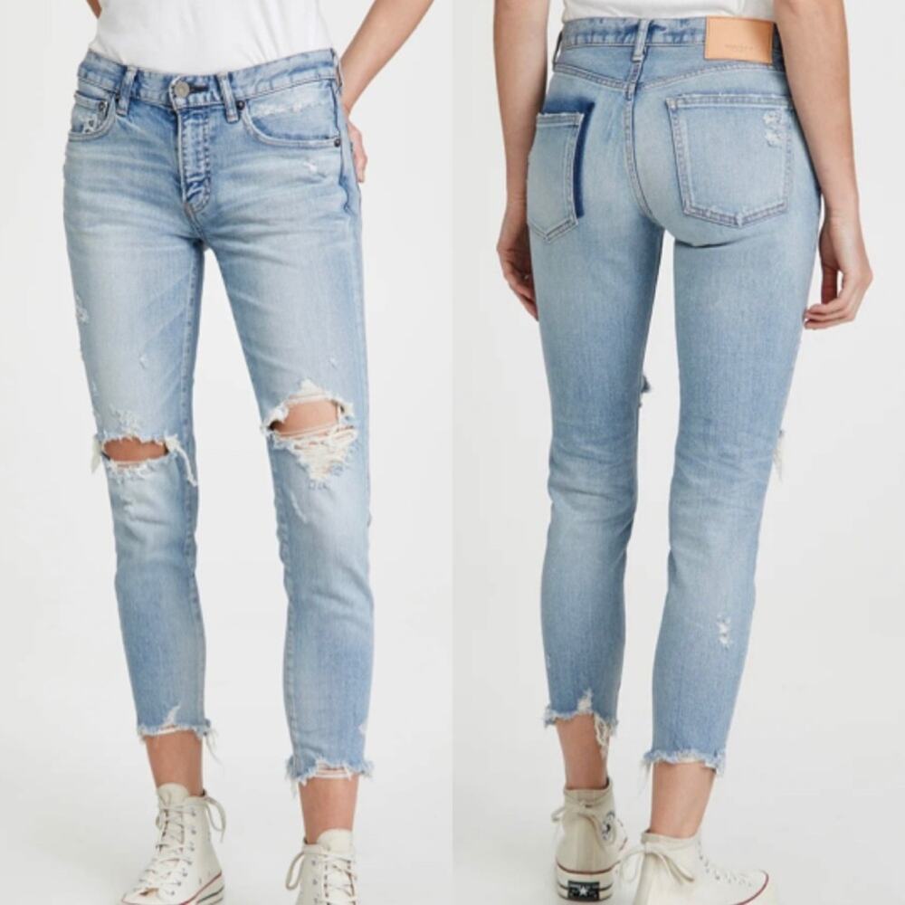 Moussy Altawoods Distressed Ripped Ankle Skinny Jeans 27 Light Blue Wash
